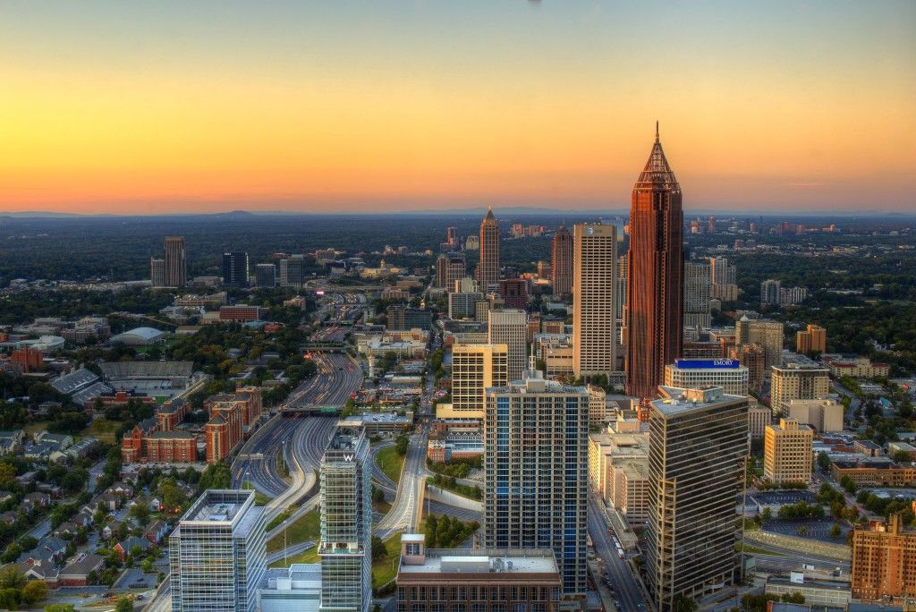 Cityscape with CNN Building Omni Hotel and Georgia Dome in Atlanta GA