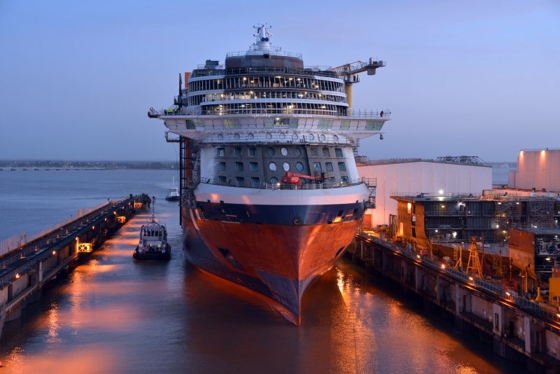 low 1516715844 Photo 1 Celebrity Edge leaves her mounting dock with the support of seven tug boats