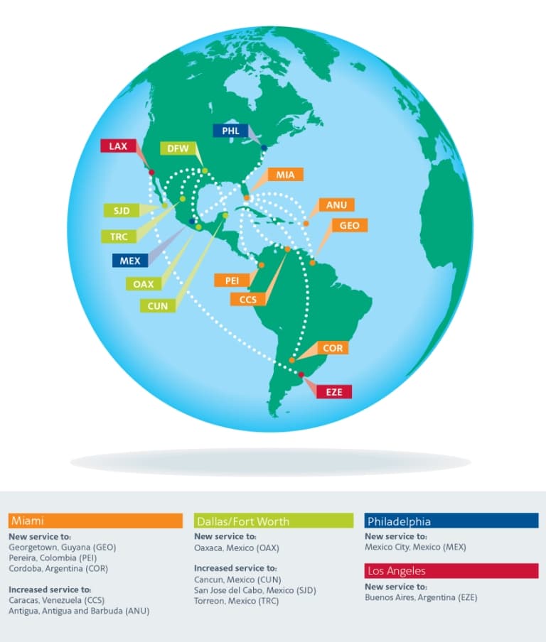 American Airlines adds four new destinations in Mexico and South America